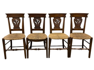 Set of 4 Antique Country French Rush Seat Chairs