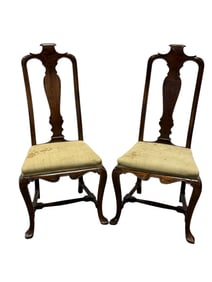 Pair of Antique Queen Anne Style Walnut Side Chairs