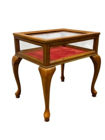 Queen Anne Style Glass Top Display Case Side Table
