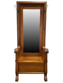 Antique Tiger Oak Hall Seat