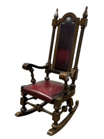 English Tudor Style Throne Mahogany Rocking Chair