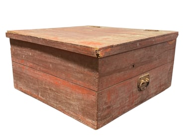 Primitive Red Painted Trunk w/ Handles