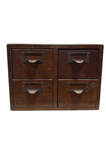 Signed Globe 1920s Tiger Oak Desktop File Cabinet