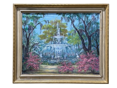 Signed Alberta Barber Oil on Canvas "Forsyth Park - Savannah" Painting