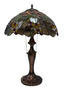 Tiffany Style Stained Glass Grape Vine Lamp