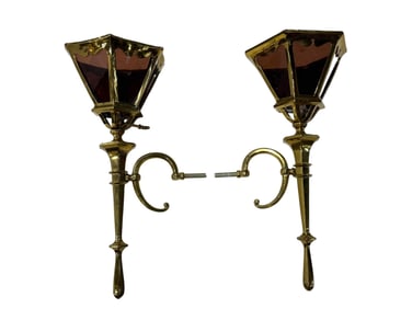 Pair of Brass & Lead Glass Wall Sconces