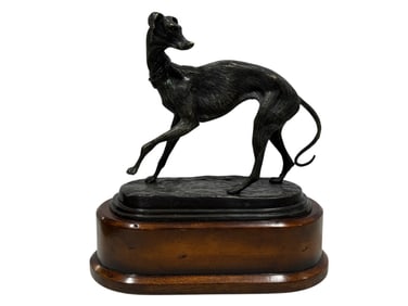 Bronze Theodore Alexander Greyhound Sculpture on Wood Base