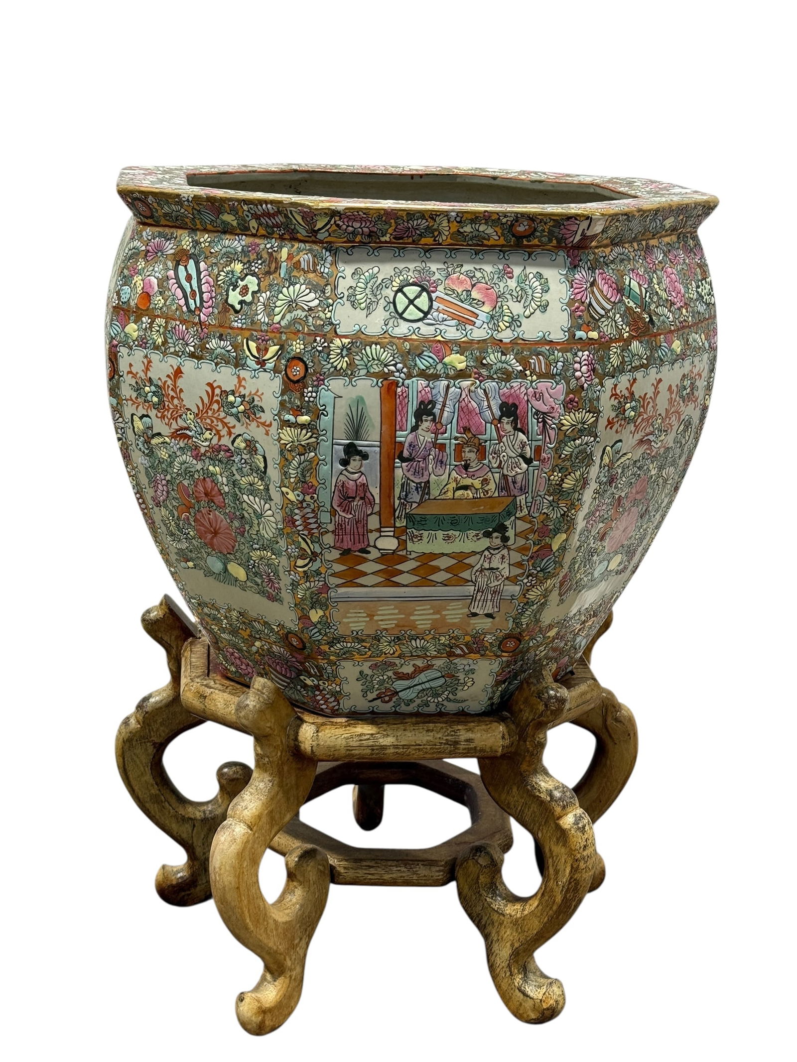 Large Asian Fish Bowl Planter on Wood Base (1 of 8)