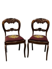 Pair of Needlepoint Balloon back  Parlor Chairs