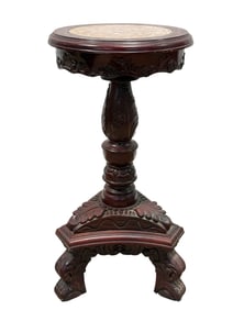 Vintage Wood Carved Marble Top Pedestal