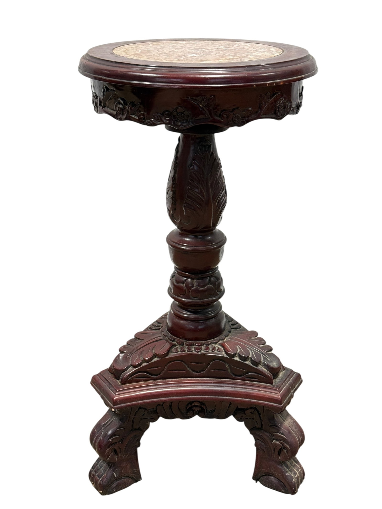 Vintage Wood Carved Marble Top Pedestal (1 of 6)