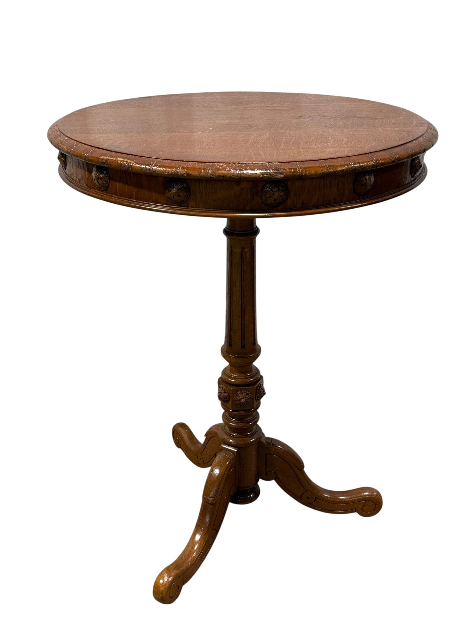 Early 1900s Tiger Oak Occasional Round Top Table (1 of 5)