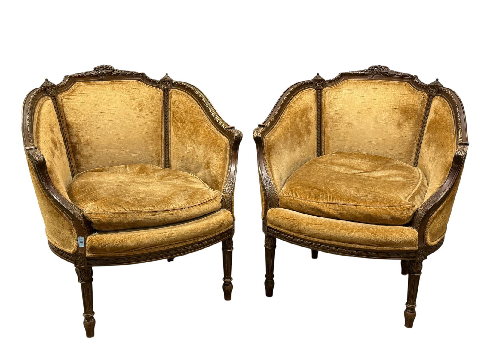 Pair of French Louis XV Style Barrel Back Chairs (1 of 9)