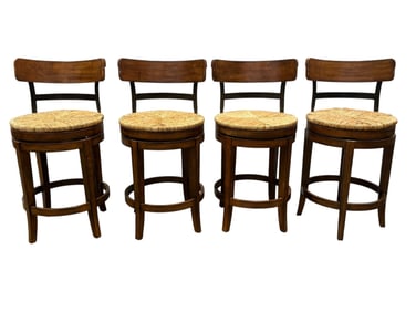 Set of 4 Ballard Designs Marguerite Rush Seat Bar Stools