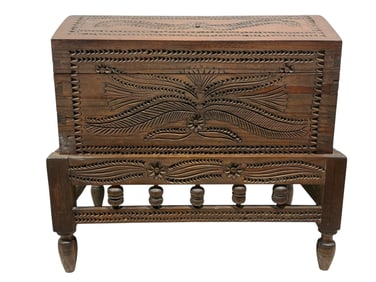 Continental Style Carved Wood Chest on Legs