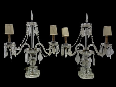 Pair of Crystal 2 Arm Candelabra Lamps