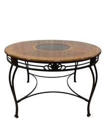 Large Round Top Wood & Iron Table w/ Medallion Center