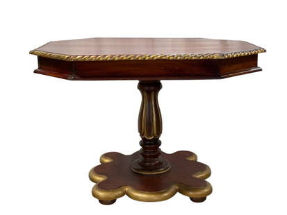 Large Occasional Table: Large Occasional Table. Table top is not connected to base. Measures 31.5" H x 48" W x 37.5" D. Has scuffs, scratches, cracks and repaired spots.