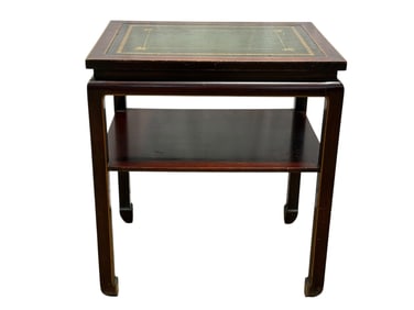 Modern Asian Ming Style Mahogany Leather Top Side Table