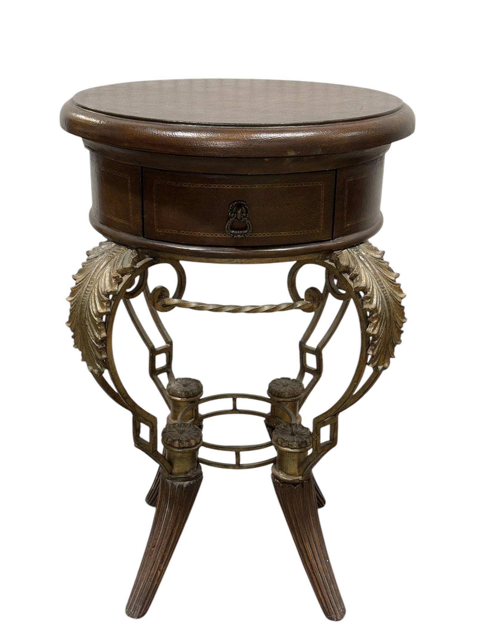 Faux Leather Side Table w/ Metal Base (1 of 5)