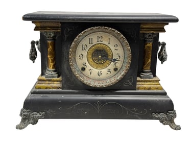 Antique Ebonized Ingraham Wood Case Mantel Clock