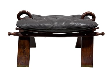 Egyptian Leather & Wood Camel Saddle Footstool
