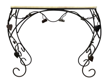 Wrought Iron Onyx Top Console Table w/ Motifs