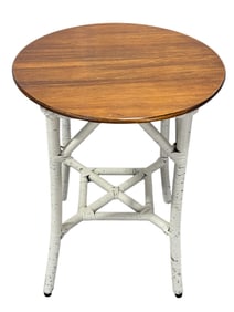 Vintage Wicker Side Table w/ Wood Top
