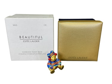 Estee Lauder "Harrods Teddy Bear" Solid "Beautiful" Perfume Compact