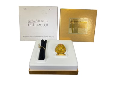 Estee Lauder "Bejeweled Artichoke" Solid "Dazzling Silver" Perfume Compact