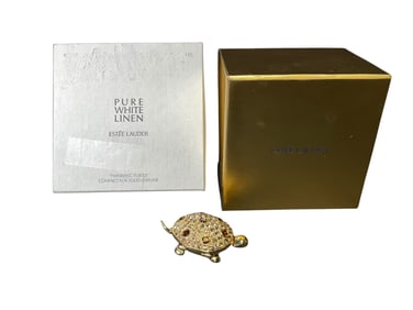 Estee Lauder "Twinkling Turtle" Solid "Pure White Linen" Perfume Compact