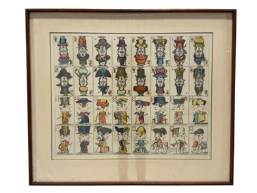 Framed 19th C. "Jeu de Grotesque "Uncut French  Playing Cards