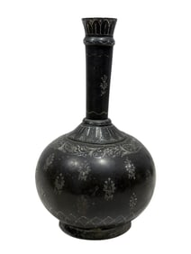 18th-19th C. Sterling Silver on Painted Bronze Indian Bidriware Vessel