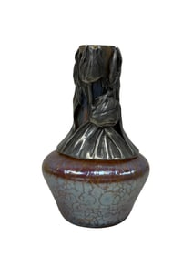 Loetz Art Nouveau Vase w/ Pewter Mounts