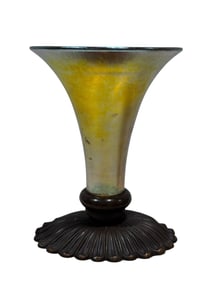Steuben Aurene Iridescent Vase on Bronze Art Nouveau Base
