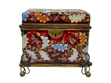 19th C. Moser Enameled Ruby Glass Casket