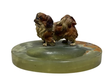 Antique Vienna Cold Painted Bronze Dog on Onyx Tray