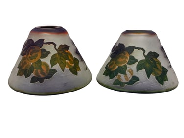 Pair of  Emile Galle Style Cameo Art Glass Lamp Shades