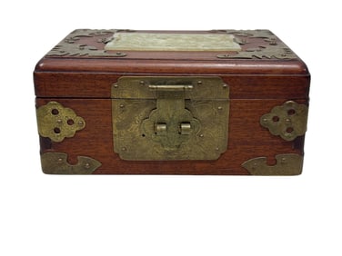 Chinese Rosewood Jewelry Box w/ Jade Inlay