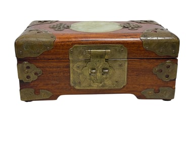 Chinese Rosewood Jewelry Box w/ Jade Inlay