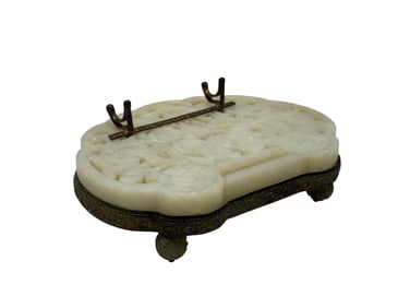 1900s Carved Jade Stone Pen Rest