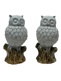 Pair of Japanese Ceramic Owl Sculptures
