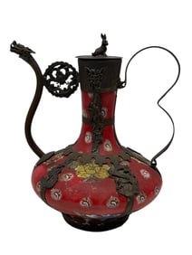 Vintage Tibetan Porcelain & Metalwork Teapot