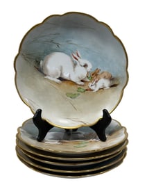 Set of 6 RARE Limoges France Rabbit Plates