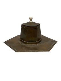 1900s Brass Arts & Crafts Hexagonal Artificers Guild Inkwell