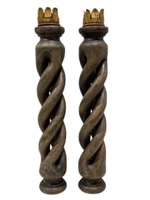 Pair of Large Oak Barley Twist Candlesticks