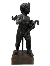 19th C. Bronze Grand Tour "Cupid w/ Goose" on Stand