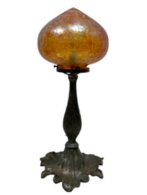 Antique Metal & Mushroom Art Glass Lamp
