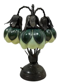 Antique Handel Style Uranium 3 Light Lily Lamp