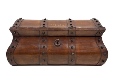 19th C. Walnut Victorian Trunk Jewelry Box